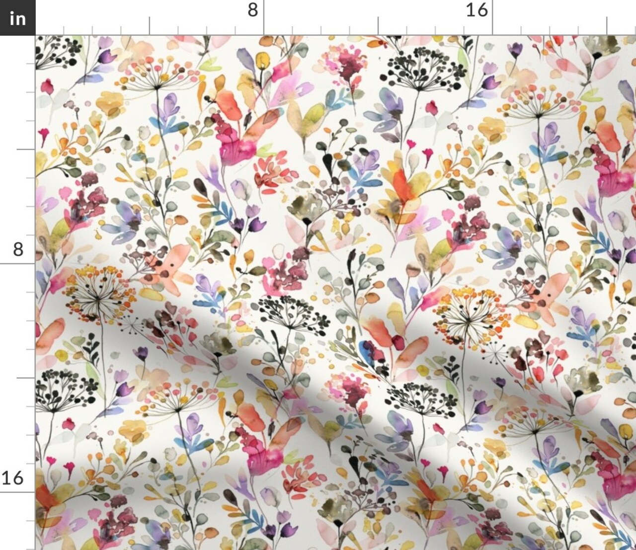 Wild Small Flowers Nature Plants Watercolor Botanical Custom Printed Fabric by Spoonflower Various Fabrics by the Yard or Fat Quarter